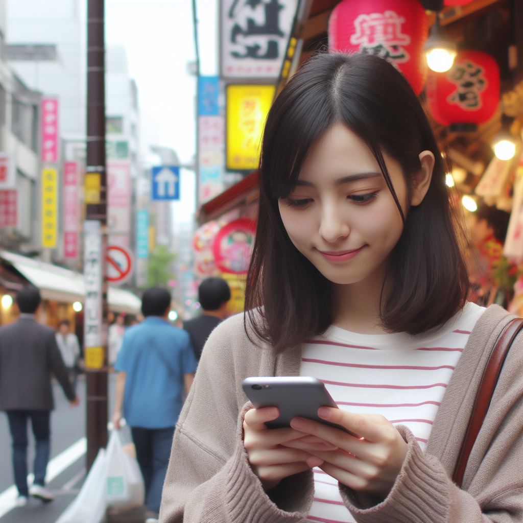 スマホを持つ女性の画像