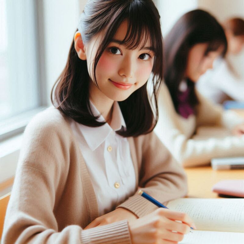 一緒に勉強しようと誘う女性画像３