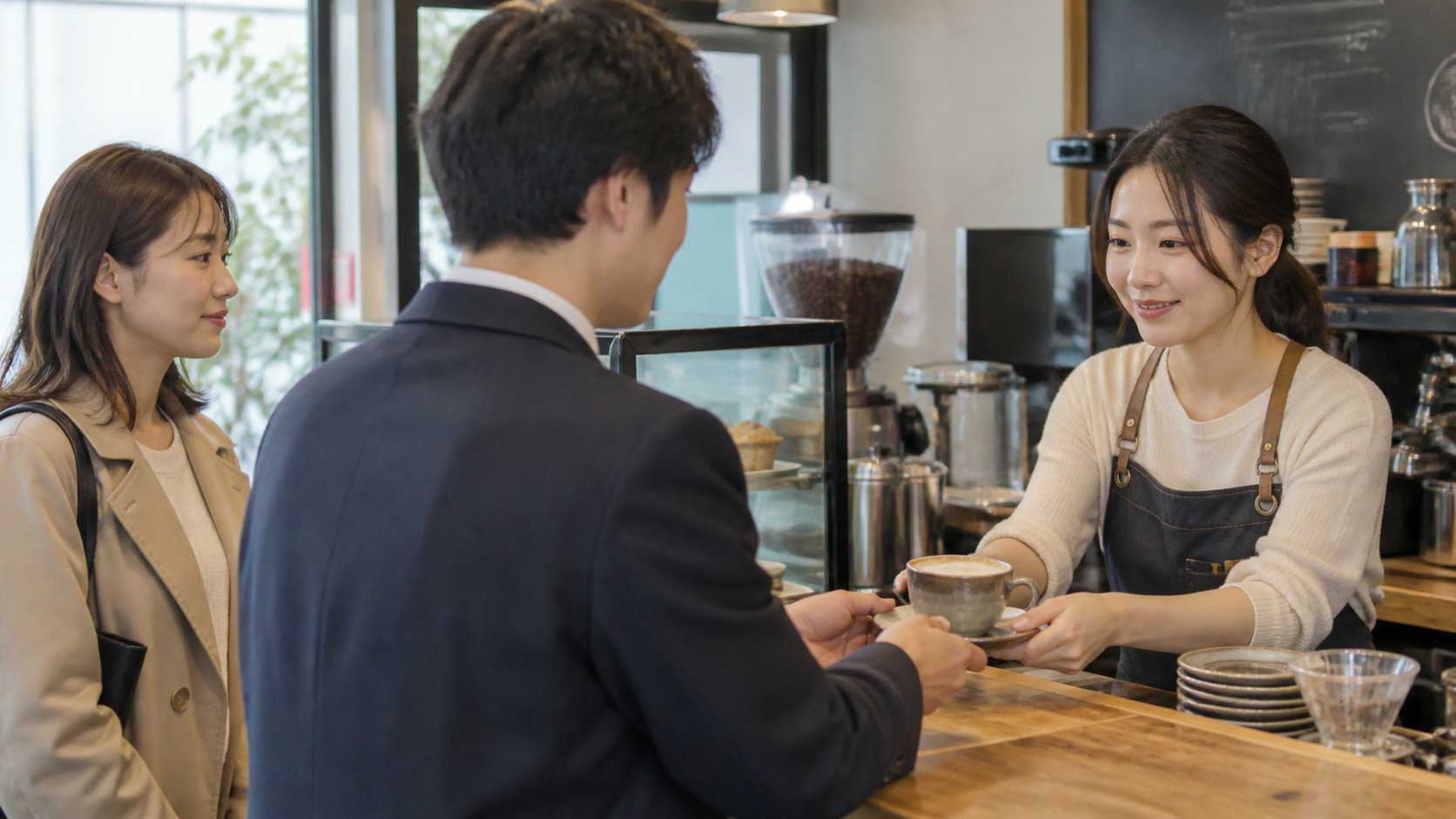 他のお客さんにも普段どおり丁寧に対応する女性店員