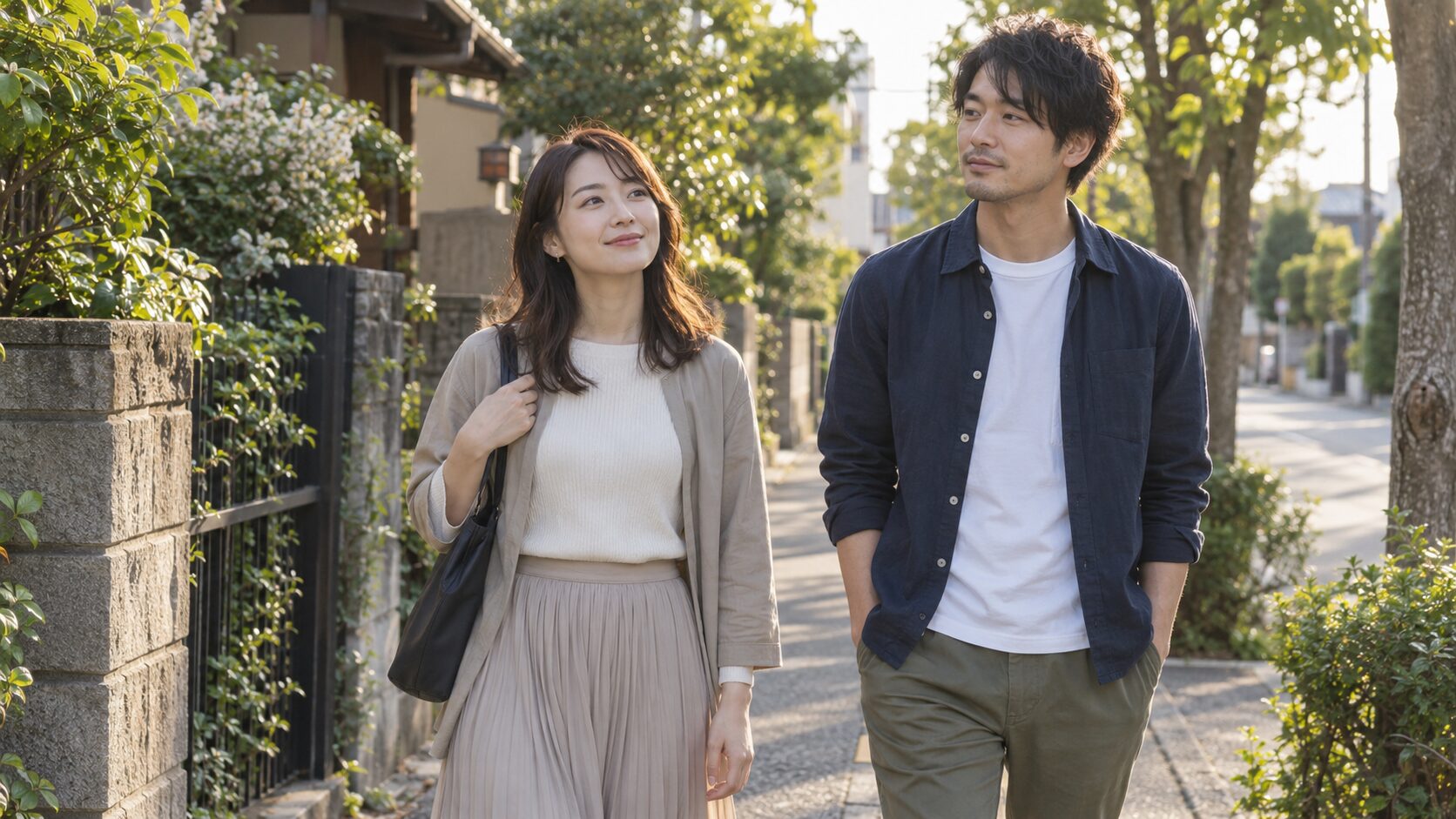 並んで散歩する男女