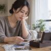 思い出の品を見ながらこれまでの関係を振り返る女性